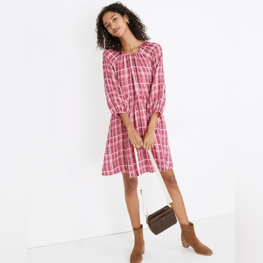 Madewell // Plaid Shirred Babydoll Mini Dress